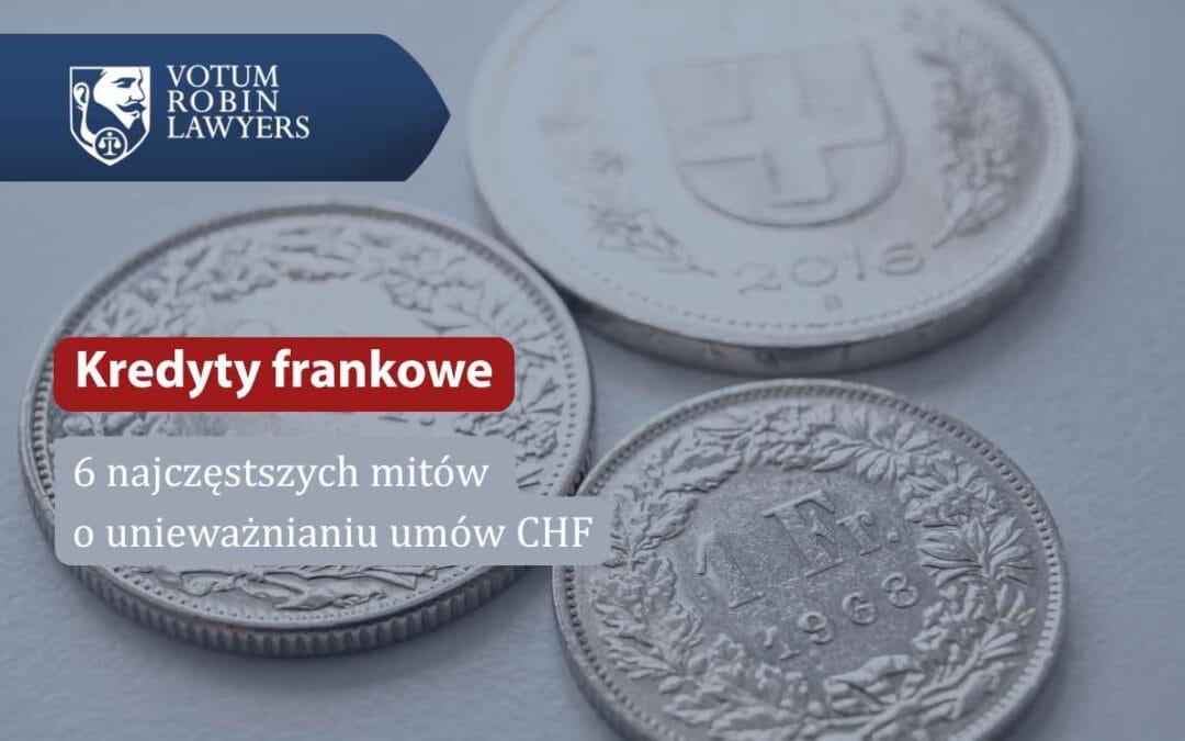 Srebrne monety franka szwajcarskiego z napisem: Kredyty frankowe – 6 najczęstszych mitów o unieważnianiu umów CHF.